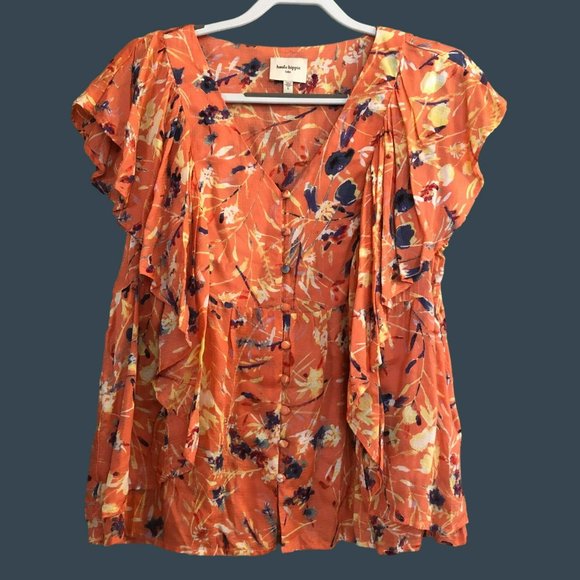Haute Hippie Tribe Flowy Peplum Boho Flutter Sleeve Top Large - Picture 1 of 7